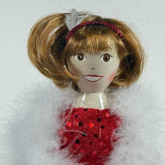 Nutcracker Village Flapper Figurine Red Dress Faux Fur Shawl Vintage - Picture 10 of 15